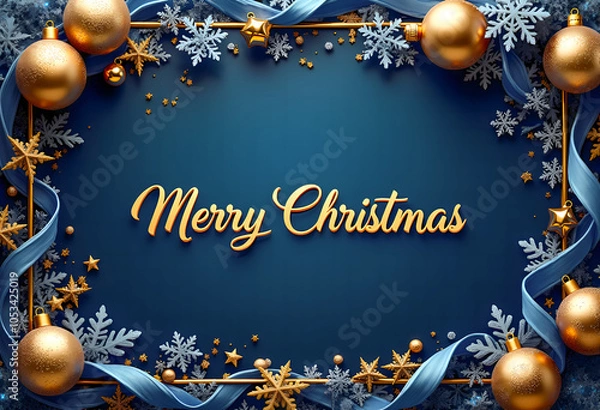 Obraz Elegant Blue and Gold Christmas Frame