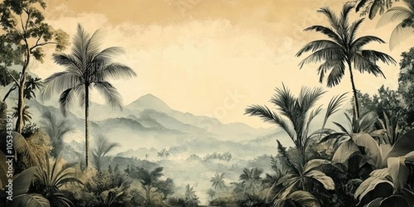 Fototapeta Retro Jungle Landscape Wallpaper for Home Decor