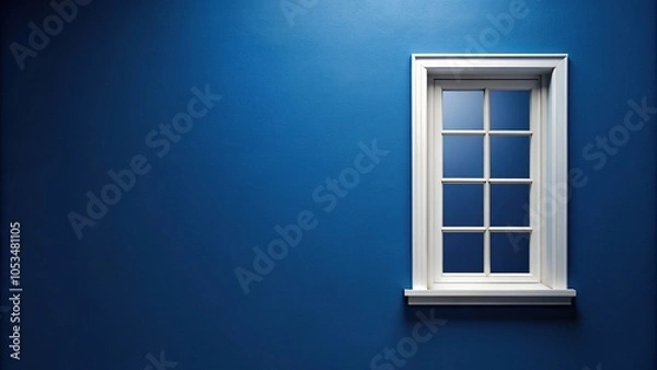 Fototapeta White window on dark blue wall, facade view