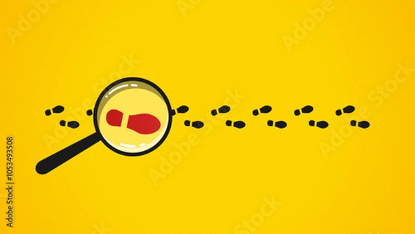 Fototapeta Flat illustration of magnifying glass and footprints. The concept of fact-finding by detectives, investigation, analysis, and collection of evidence information