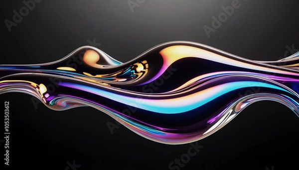 Fototapeta Hypnotic Holographic Liquid Blob with Iridescent Glow background.
