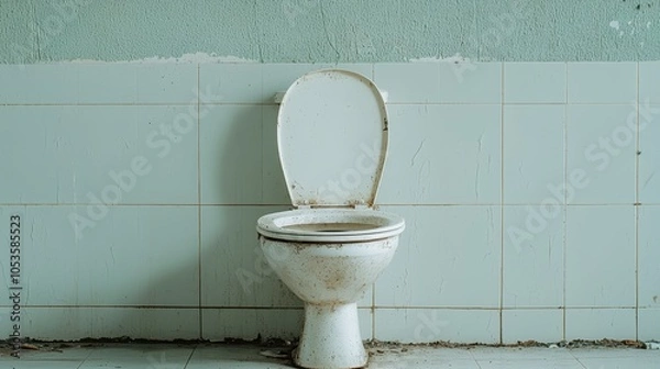 Fototapeta Dirty Toilet with Open Lid Isolated on Light Background - Hygiene and Cleaning Concept