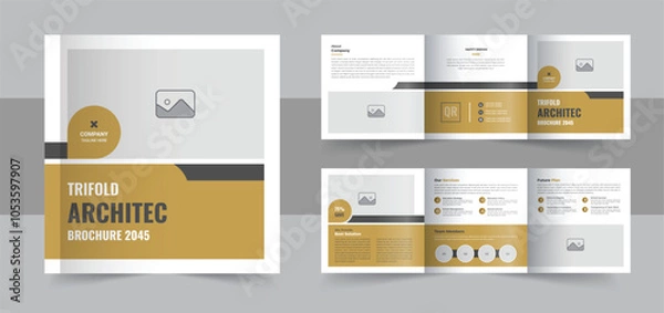 Fototapeta Modern architecture square trifold brochure template design vector or Creative square tri fold brochure template layout
