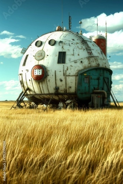 Fototapeta weird space ship in the field 