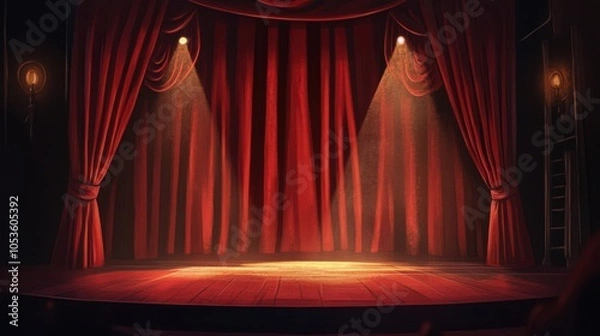 Fototapeta Stage red curtains spotlight. Generative AI