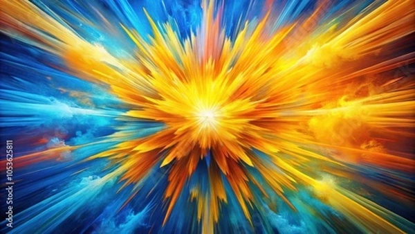 Fototapeta Vibrant Explosion of Colors with Yellow, Blue, and Orange in Bright Background
