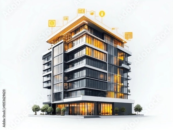 Obraz Infographic on luxury building, smart room technology, advanced features, clean and stylish design