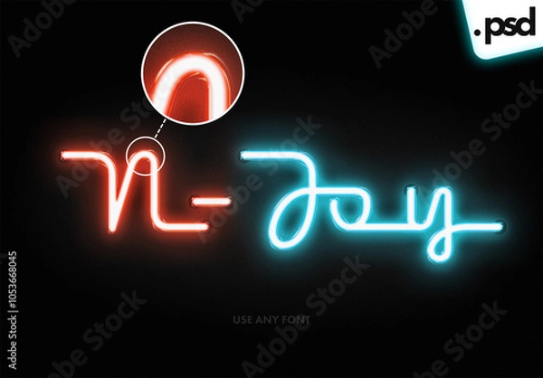 Fototapeta Realistic neon text effect on black background