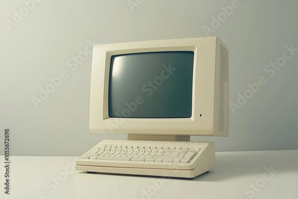 Fototapeta Photorealistic Studio Shot of an Early 2000s Desktop Computer with White Background and Vintage Appeal