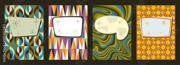 Fototapeta 1950s - 1960s Background, Atomic Age Graphic Elements, Mid Century Modern Colors and Style, Aged Texture Effect