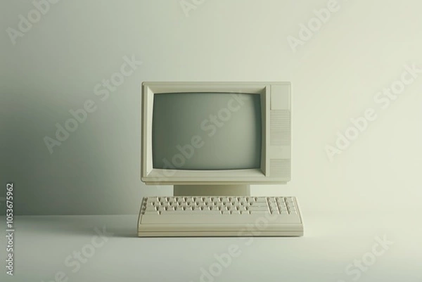 Fototapeta Photorealistic Studio Shot of an Early 2000s Desktop Computer with White Background and Vintage Appeal
