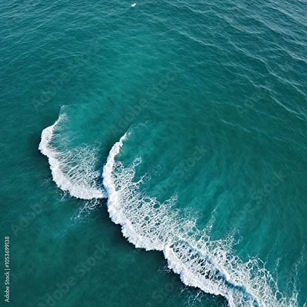 Fototapeta Aerial view beautiful of sea waves from drone. Stock image of blue color of ocean water, sea surface. Top view on turquoise waves, clear water surface texture.	