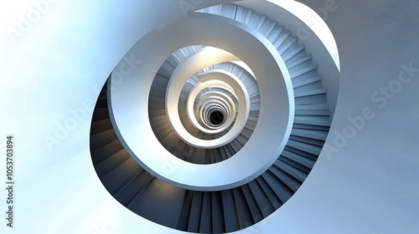 Fototapeta Mesmerizing Metallic 3D Spiral Architectural Design with Dynamic Shadows and Angular Shapes