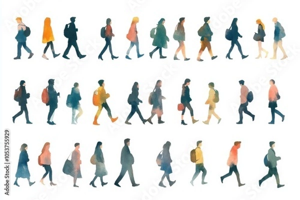 Fototapeta Dynamic Watercolor Pictograms of People in Action Set on White Background