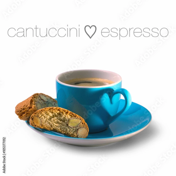 Fototapeta Cantuccini and espresso cup with heart shape