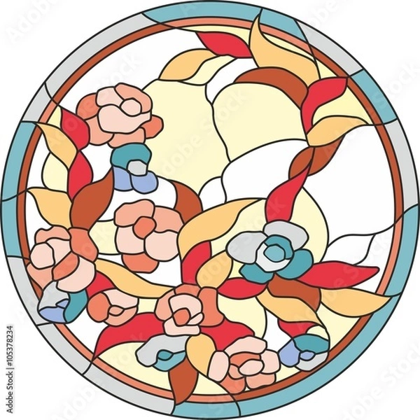 Fototapeta stained glass window flower pattern