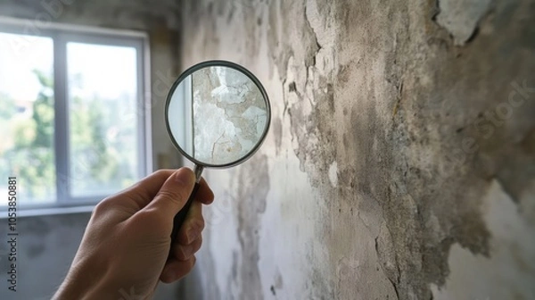 Fototapeta Discover mold identification techniques with a magnifying glass. Enhance your home inspection skills for effective mold remediation solutions.