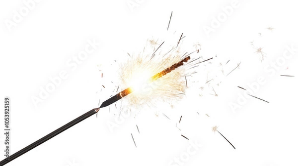 Fototapeta Isolated Sparkler with Sparkles, New Year Theme, PNG File, Transparent Background
