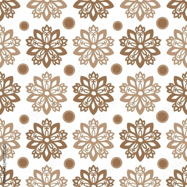 Obraz seamless pattern with brown  flowers and  brown dots 