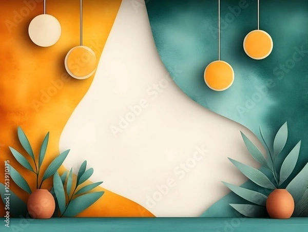 Obraz Lush botanical created with ink wash and airy watercolor textures set the stage for a modern Bauhaus inspired coworking space that promotes green business growth progressive environmental strategies