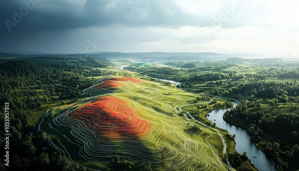 Fototapeta LiDAR Technology Scanning a Vibrant Landscape with High-Tech Drone