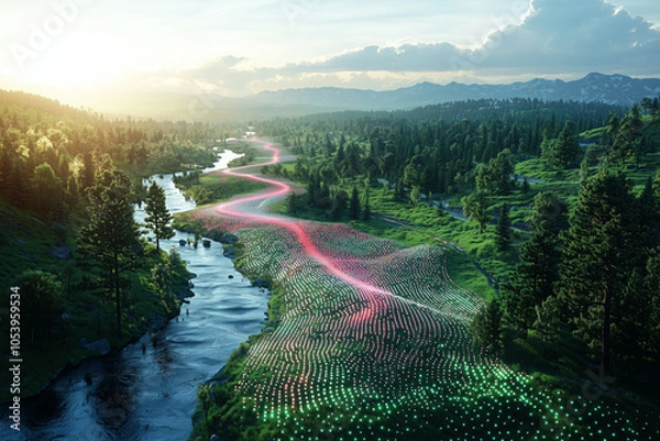 Obraz LiDAR Technology Scanning a Vibrant Landscape with High-Tech Drone