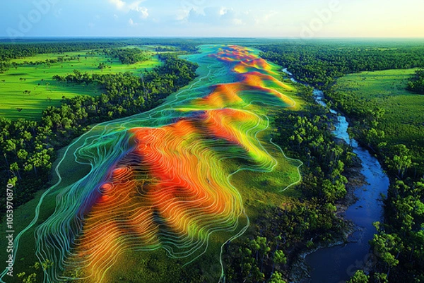 Obraz LiDAR Technology Scanning a Vibrant Landscape with High-Tech Drone