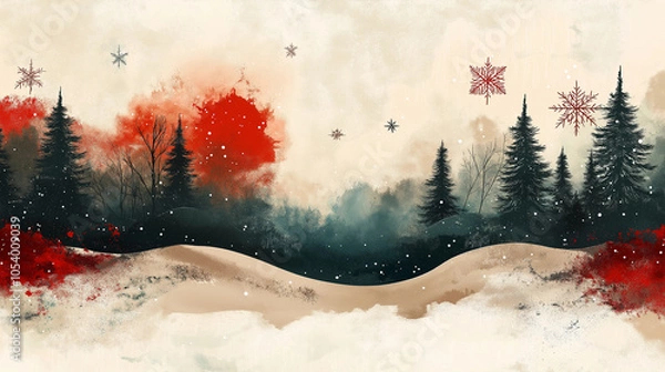Fototapeta minimalist Christmas abstract background inspired by Nordic design