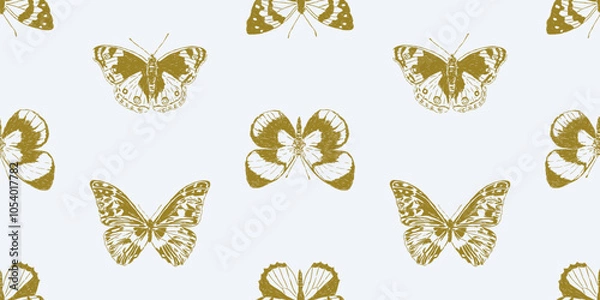 Fototapeta Seamless pattern of golden butterflies silhouettes, vector background,wallpaper, textile, paper, fabric