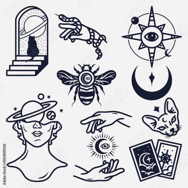 Fototapeta hand drawn celestial magical doodle collection