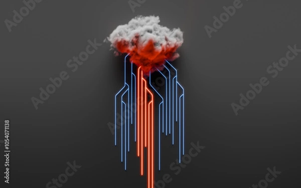 Obraz Cloud computing concept, computer network and cybersecurity. Digital 3D render. No AI.