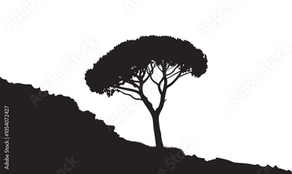 Obraz Tilted mountain tree vector art design Silhouette vector illustration