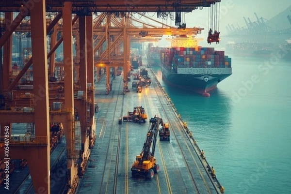 Fototapeta Container Ship Docking at Port