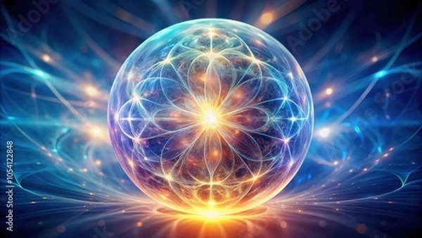 Fototapeta A luminous orb, radiating energy and intricate patterns, appears to hold the universe within its swirling embrace.