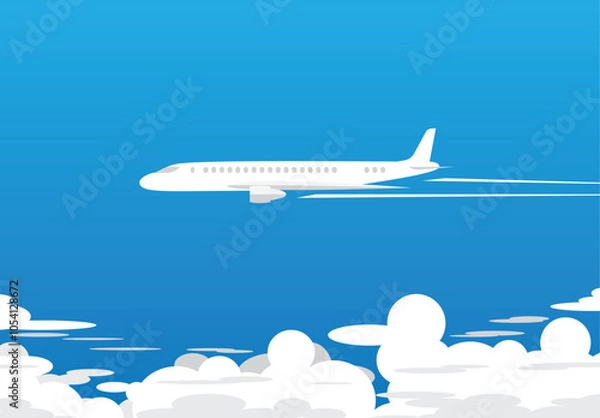 Obraz Airplane flies between blue sky seen from side