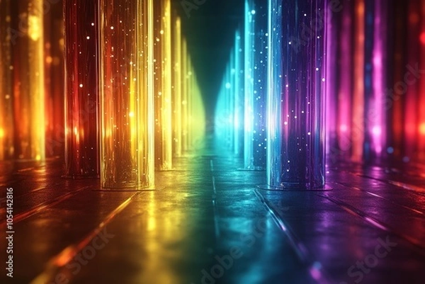 Obraz Abstract neon glowing tunnel with rainbow colors.