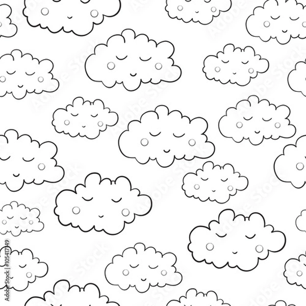 Obraz Seamless pattern with cute sleeping clouds