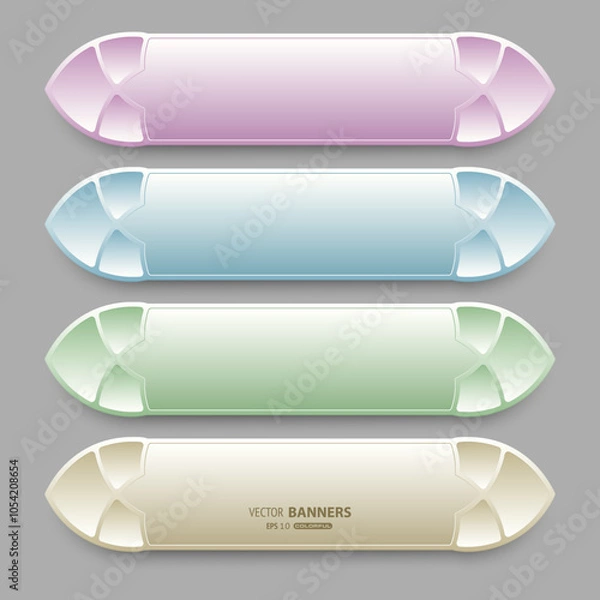 Fototapeta Set of four colorful shiny vector banners on gray background