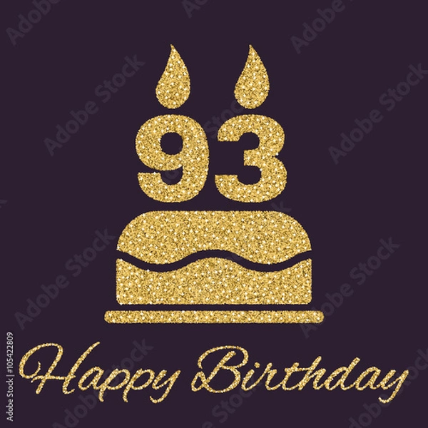 Fototapeta The birthday cake with candles in the form of number 93 icon. Birthday symbol. Gold sparkles and glitter