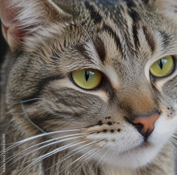 Fototapeta Portrait of a beautiful gray striped cat close up