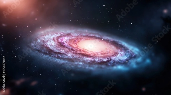 Fototapeta A spiral galaxy, its arms swirling and twisting, appears as a cosmic enigma, a mystery hidden within the vastness of space.