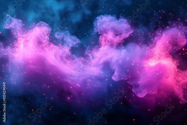 Obraz A breathtaking cosmic cloud of vibrant pink and purple hues illuminated by starlight in the night sky. Generative AI
