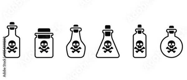 Fototapeta Poison Bottle icon set, Icon illustration of a set of poison bottles with a skull label on top. Chemical weapons, acids or poisons. Chemical glass bottle with skull and crossbones label vector icon.