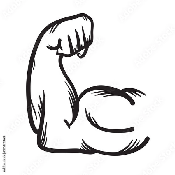 Obraz Strong arm vector hand drawn icon. Power.