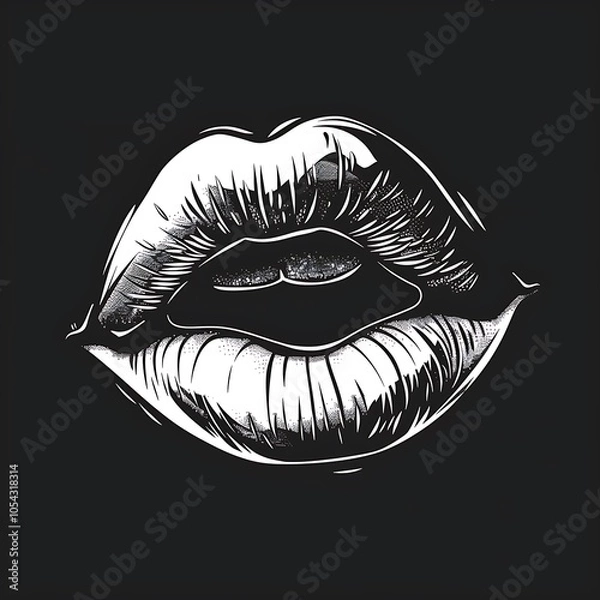 Fototapeta Red lips illustration on white background with lipstick and smile elements