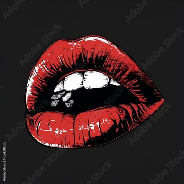 Fototapeta Red lips illustration on white background with lipstick and smile elements