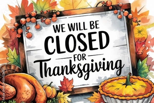 Fototapeta We will be closed for thanksgiving card or background. vector illustration