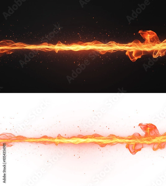 Fototapeta Horizontal flame streak with transparent background burning on dark backdrop
