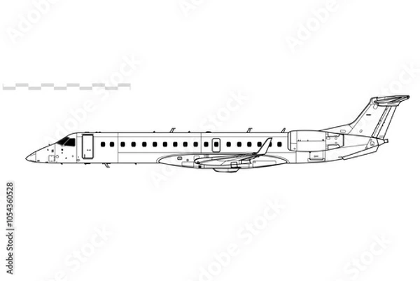 Obraz Embraer ERJ-145XR. Vector drawing of regional jet airliner. Side view. Image for illustration and infographics.