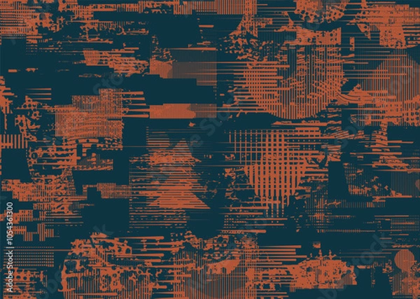 Fototapeta Background with glitch distorted grunge textures . grunge background texture with halftone dots, glitched shapes, textures and lines .Screen print vector background with grunge textured surface.